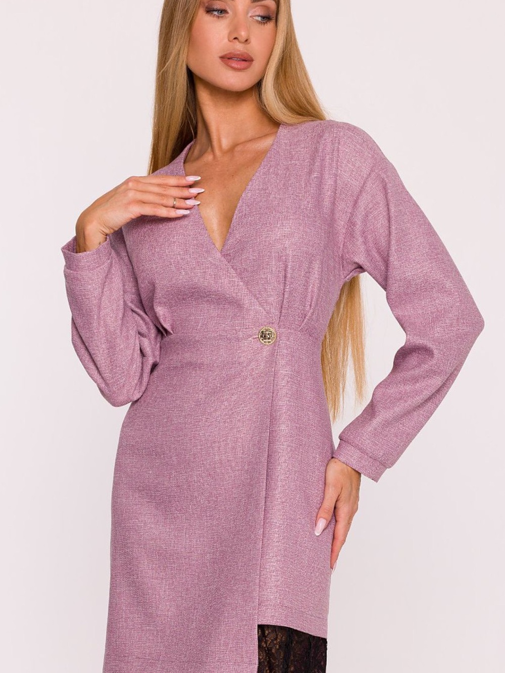 Sculpted Wrap Midi Dress in Dusty Rose with Button Accent